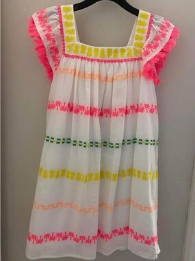 Target White Dress with Multicolor Embroidery and Neon Tassels